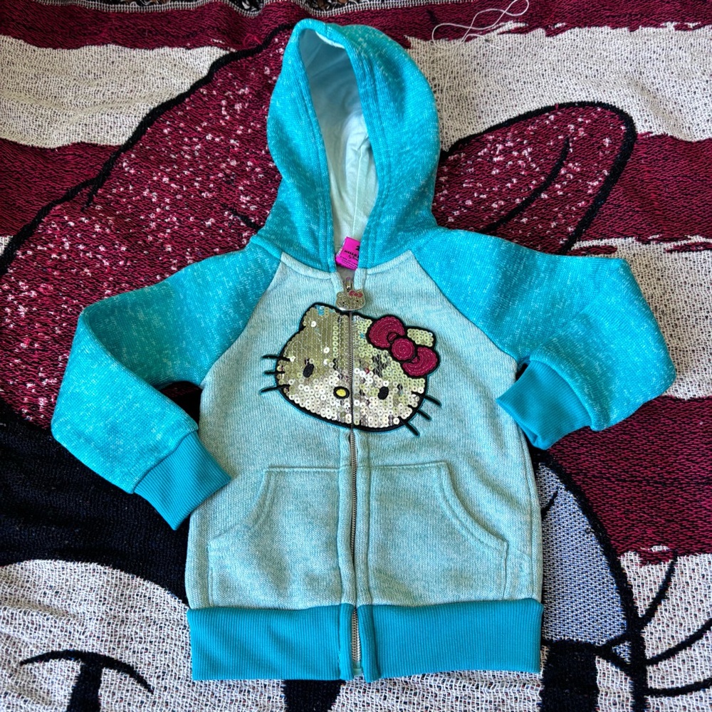 HELLO KITTY BLUE SEQUIN KITTY TWO PIECE OUTFIT TRACK SUIT SIZE 2T - Picture 3 of 8
